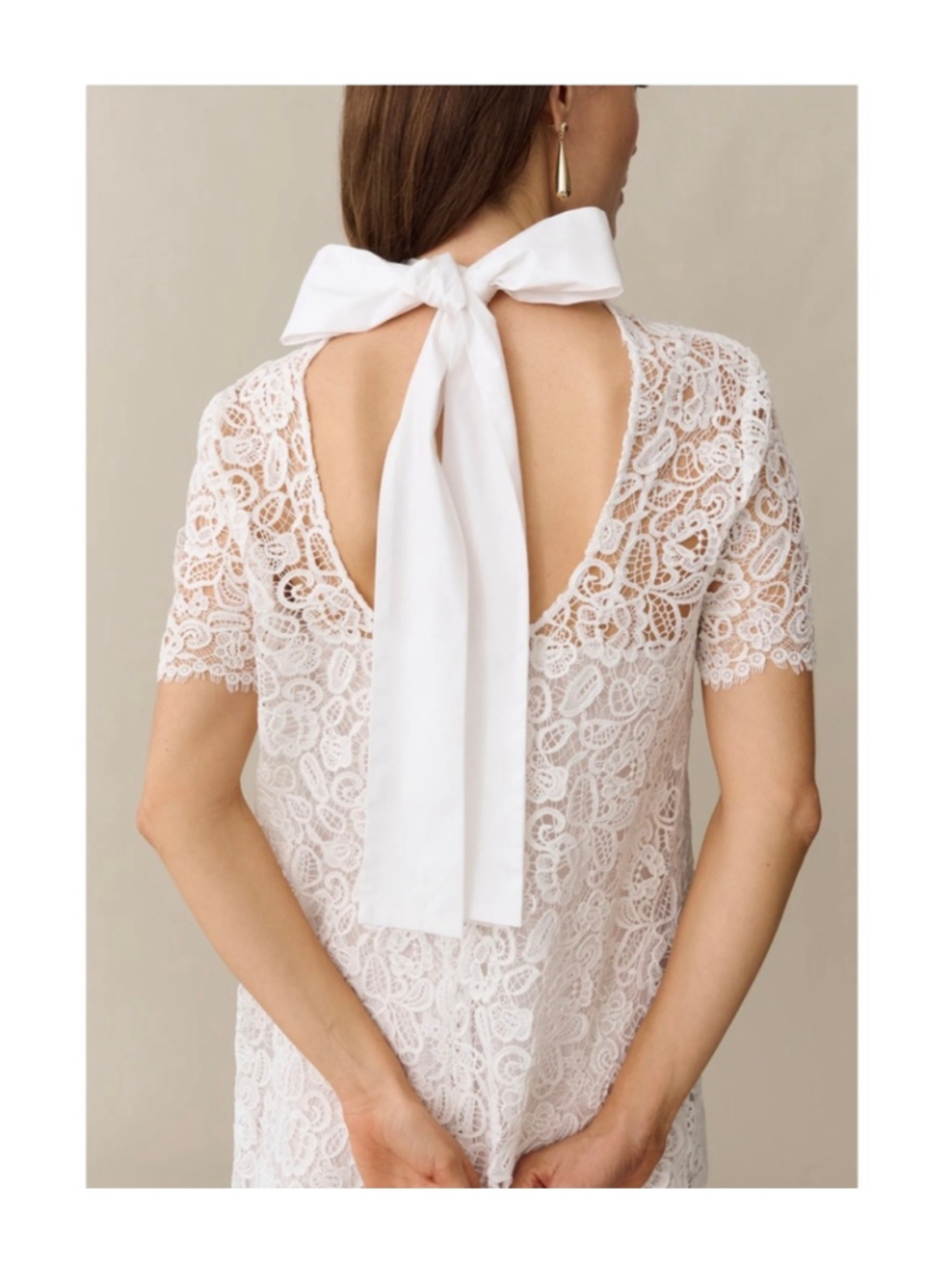 Women's o.p.t White Lace Mini Dress with Back Bow Detail, Size M - Picture 2 of 8
